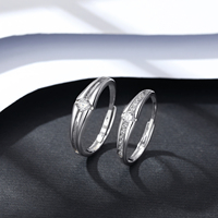 CZCITY Ensemble de bagues classiques pour couple en argent sterling 925 plaqué rhodium, alliances en zircon, bagues de fiançailles assorties pour homme et femme