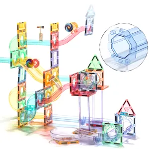 STEM Education Strong Magnet Tiles 3D Construction Building Blocks Magnetic Tiles Marble Run Ball Connecting Toy Set For Kids