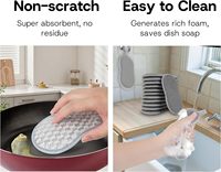 Éponge de cuisine en microfibre double face grise, non rayante, absorbante, avec boucle de suspension, pour le nettoyage de la vaisselle à la maison