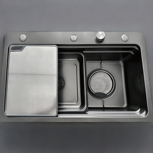 Évier de cuisine en acier inoxydable 304 de 5,0 mm d'épaisseur, noir canon de fusil, avec système de collecte des débris mains libres - Product Image 1