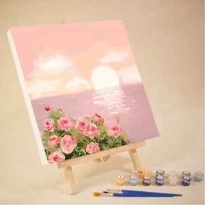 Kit de peinture par numéros XIXI pour enfants - Mini toile de dessin animé fleuri avec cadre fait main, forme carrée/rectangulaire - Product Image 4
