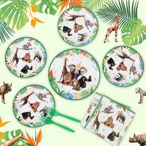 Assiettes et serviettes pour fête d'anniversaire sur le thème de la <span class=keywords><strong>jungle</strong></span>, décorations de fête sur le thème des animaux, ensemble de vaisselle <span class=keywords><strong>jetable</strong></span>, fournitures pour fêtes d'anniversaire - Product Image 5