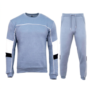 Conjunto Deportivo para Hombre, Azul Claro, Estampado, 2 en 1, con Bloques de Color, Sudadera con Cuello Redondo, Pantalones con Cordón, Ropa Casual de Invierno, Manga Larga - Product Image 1