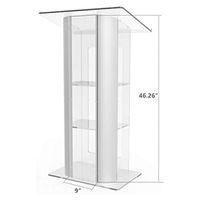 Pupitre moderne en plexiglas transparent courbé en acier inoxydable brossé sur les côtés de la chaire support de podium en acrylique pour l'église, l'école et l'hôtel.