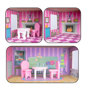 Simulação diy fingir jogar brinquedos, casa de bonecas rosa com <span class=keywords><strong>mini</strong></span> móveis, brinquedos, casa de boneca de madeira para crianças meninas - Product Image 4