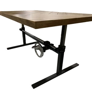 Mesa de Comedor de Hierro Fundido Industrial con Base Vertical Ajustable a Mano y Tapa de Madera Estilo Antiguo - Product Image 3