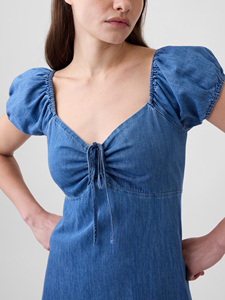 Robe midi ajustée sans manches en denim vintage uni, respirante, imprimée numériquement, coupe trapèze, idéale pour l'été - Product Image 3