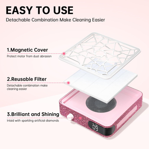 Aspirateur de poussière d'ongles portable rose diamant à turbine sans balais à vitesse réglable 3500 tr/min pour salons de manucure - Product Image 6