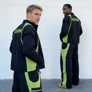 Tute da Uomo Trendy Nere e Verde Neon con Giacca con Cappuccio e Zip, <span class=keywords><strong>Pantaloni</strong></span> a Gamba Larga, Logo Personalizzato, Tasche Funzionali, Tute Oversize - Product Image 3