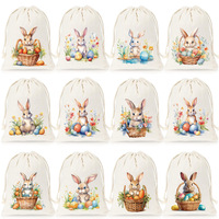 Sac cadeau recyclable en coton biologique avec cordon de serrage sac de rangement de bonbons en toile personnalisée Joyeuses Pâques