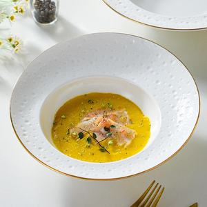 Vajilla de hotel de gama alta, plato occidental de pasta de sopa de cerámica blanca creativa con estilo italiano con diseño de sombrero de hierba - Product Image 4