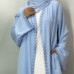 Abaya de Verano con Encaje y Hijab de Chifón a Juego, Conjunto de 2 Piezas, Vestido Modesto para Mujeres Musulmanas, Estilo Dubái, Nida Abaya 14820 # - Product Image 3
