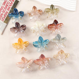 Pince à cheveux rétro 8,5 cm motif fleur d'œuf dégradé, pince requin dorée en plastique motif fleur de Bauhinia, accessoires capillaires quotidiens pour femmes - Product Image 1