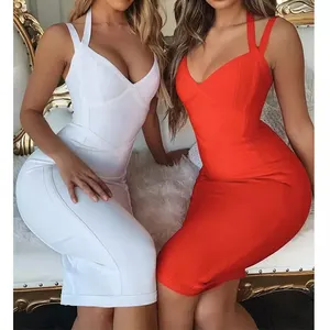 Vestidos De Mujer Rayon Plus Size Adjustable Women Sexy Bodycon Bandage Dress For Cocktail Party