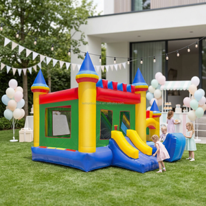 Château gonflable avec double toboggan pour aire de jeux extérieure, équipement de jardin pour les fêtes d'anniversaire des enfants - Product Image 1
