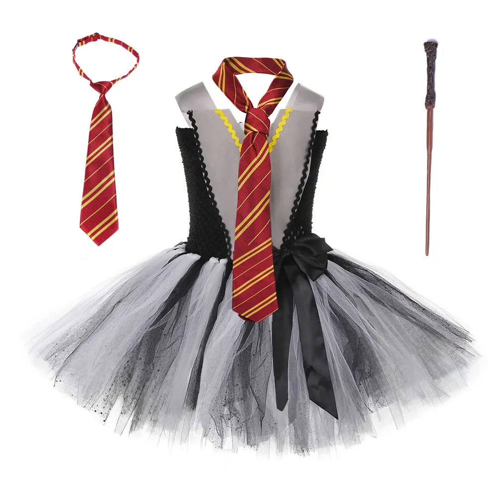 Party Funny Outfit Movie&TV Tutu Dresses For Girls Kids Wizarding World Cosplay Dress with Accessories