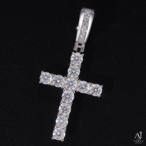AARVA JEWELS 925 Silver Rhodium Plated <b>Cross</b> Pendant Moissanite Brilliant Cut Channel Setting Unisex Trendy Party Jewelry - Product Image 6
