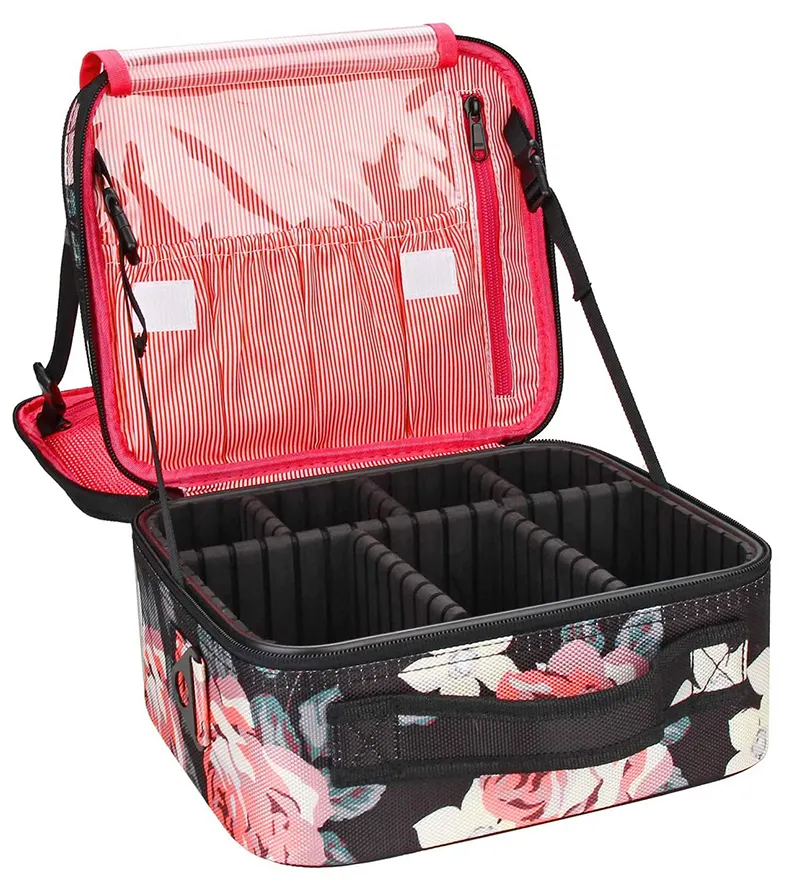 Emie seyahat makyaj tren kutusu makyaj kozmetik kutusu saklama çantası taşınabilir sanatçı saklama çantası ayarlanabilir bölücü ile kozmetik <span class=keywords><strong>ma</strong></span>