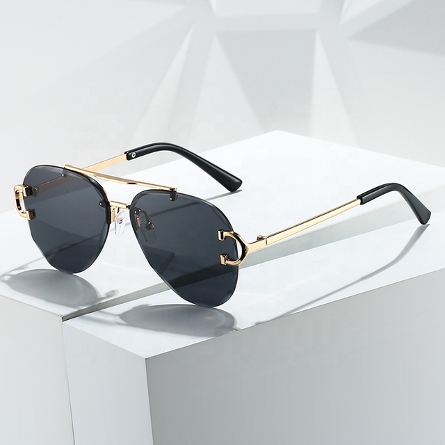 Fashion Personality Aviation Double Bridge Frame Sunglasses UV400 Retro Classic Rimless Sunglasses for Gift