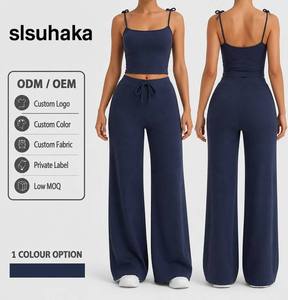 Conjunto de Yoga para Mujer, Top Corto y Pantalones Anchos de Pierna Ancha, Secado Rápido, Deportivo, Casual, Elástico, Suave, para Uso Diario, Moda de Verano - Product Image 1