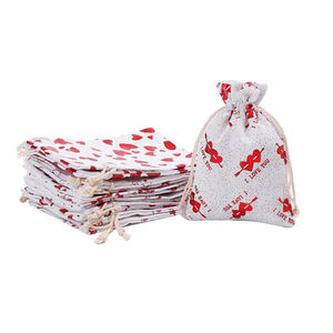 Bolsas de Algodón con Diseño de Corazón Estampado para Recuerdos de Boda, Bolsas de Muselina de Algodón de 13*18cm, Bolsa de Regalo de Lino y Algodón para el Día de San Valentín - Product Image 3