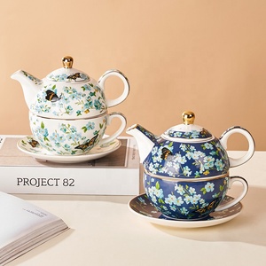 Set teko keramik gaya Eropa dengan Trim emas, 1-Cup teko & cangkir piring untuk pribadi teh sore di RUMAH & kantor - Product Image 6