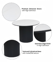 Ensemble de table et chaises modernes rondes 4/6 places avec plateau en pierre frittée blanche et base en bois noir, table de cuisine minimaliste
