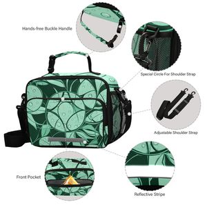 Leaf Print <b>Insulated</b> <b>Lunch</b> Bag Portable <b>Lunch</b> <b>Box</b> Bag with Shoulder Strap and Front Pocket for School Office Travel - Product Image 3