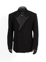 Blazer de smoking croisé personnalisé pour homme, revers en satin, doublure adhésive 100 % polyester, veste de costume formel noire pour mariage