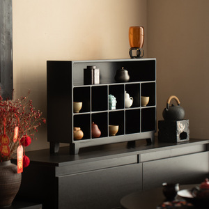 Chinese Style Solid Wood Display Cabinet For Teacups And Tea <b>Sets</b> <b>Square</b> Shape Black Walnut Wood Desktop Storage - Product Image 3