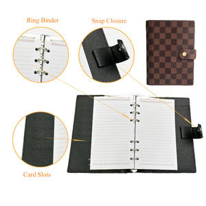 プラスチックバインダーポケット革ポートフォリオバインダーA5 A6バインダーチェック柄レザーノートブック予算封筒システム - Product Image 4