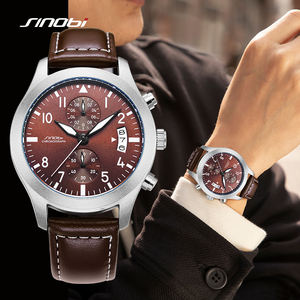 <span class=keywords><strong>Montre</strong></span> chronographe sportive pour homme, étanche 3 ATM, bracelet en cuir véritable - Product Image 3