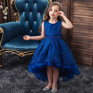 Vestido de princesa de encaje para niñas, sin mangas, con dobladillo alto y bajo, para fiestas y desfiles - Product Image 2