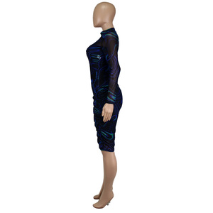 Conjunto de <span class=keywords><strong>dos</strong></span> <span class=keywords><strong>piezas</strong></span> de malla Sexy vestidos de <span class=keywords><strong>fiesta</strong></span> mujer señora elegante manga larga ceñido al cuerpo Casual vestidos de mujer traje - Product Image 4
