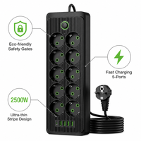 Multiprise 10 prises UE avec protection contre les surtensions, 4 ports USB et chargeur rapide Type C pour station de travail informatique