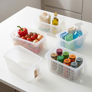 Compact Clear Pantry Kitchen Cabinet Organizer Handle Top <b>Shelf</b> Refrigerator Storage Bins <b>Basket</b> - Product Image 3