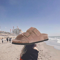 Sandales Plates pour Hommes les Plus Vendues, Conception OEM, Neutres, Confortables, Réglables, Type Claquettes de Plage en Liège, en PU, à Enfiler pour Utilisation en Extérieur