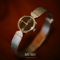 Jam tangan bulat Dial kecil antik berlian emas retro baja niche indah jam tangan kuarsa kristal wanita hadiah kekasih