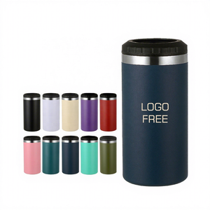 Refroidisseur de canettes minces avec logo personnalisé 4-en-1 Porte-canettes de bière isolé en acier inoxydable à double paroi Bouteilles de canettes de 16oz Tasses à café en métal - Product Image 1