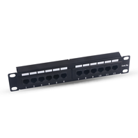Panel de Conexiones de Red UTP CAT5e CAT6 CAT6A de 10 Pulgadas 1U con 12 Puertos, Soporte de Gestión de Cables, Montaje en Rack 1U, Conectores Keystone RJ45