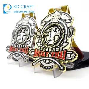 Made in china metal gold silver 3d enamel muaythai medallion custom sports muay thai medal with ribbon