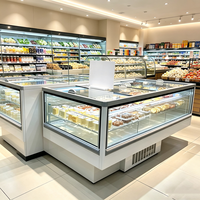 Congélateur îlot transparent à double température avec roulettes pour pâtisserie et desserts surgelés, fabrication ODM