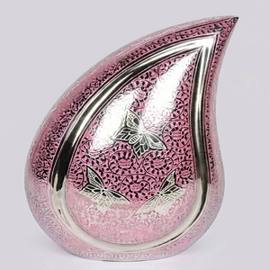 Pink Brass Cremation Urn <b>Keepsake</b> Memorial <b>Ashes</b> Vase Butterfly Pattern Tabletop Decor - Indian Home Crafts - Product Image 1