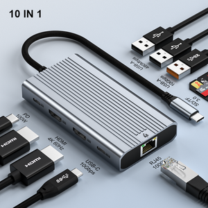 Ut-unite Ba hiển thị máy tính xách tay Loại C đa Hub Docking Station USB HDMI 4K 60Hz USBC Hub 2X HDMI với 10Gbps truyền dữ liệu - Product Image 1