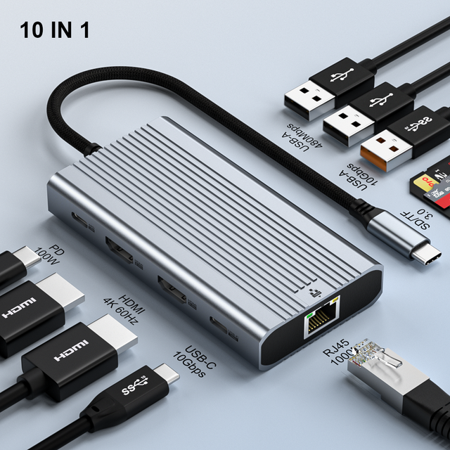 ULT-unite Triple Display Laptop Type c Multi Hub Docking Station USB HDMI 4K 60Hz USBC Hubs 2x HDMI with 10Gbps Data Transfer