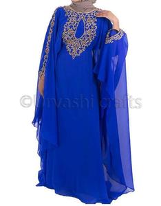Kaftan musulman à manches longues, 2 pièces, vêtement de travail avec perles pour la main, longueur florale - Product Image 2