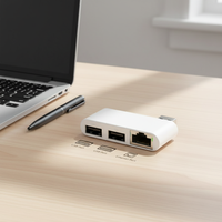Adaptateur Ethernet USB 2.0 vers RJ45 3-en-1 avec 2 ports USB, station de charge multifonction pour accessoires TV et informatiques