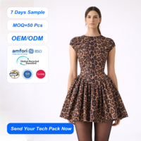 SHENGFU Vestido Corto de Moda para Mujer, Vestido Sexy con Estampado de Leopardo, Espalda Descubierta, Mini Vestido de Fiesta Personalizado