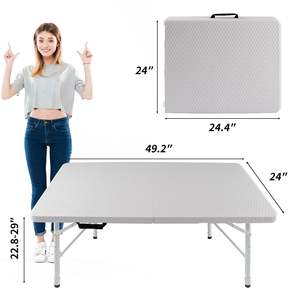 Mesa Plegable Portátil de Ratán de 4 pies, Blanca, Rectangular, para Exteriores e Interiores, Muebles de Camping con Diseño Trenzado - Product Image 3