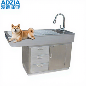 Table de préparation vétérinaire ADZIA avec armoires de rangement, table de toilettage pour animaux de compagnie en acier inoxydable, station de traitement médical pour clinique - Product Image 1